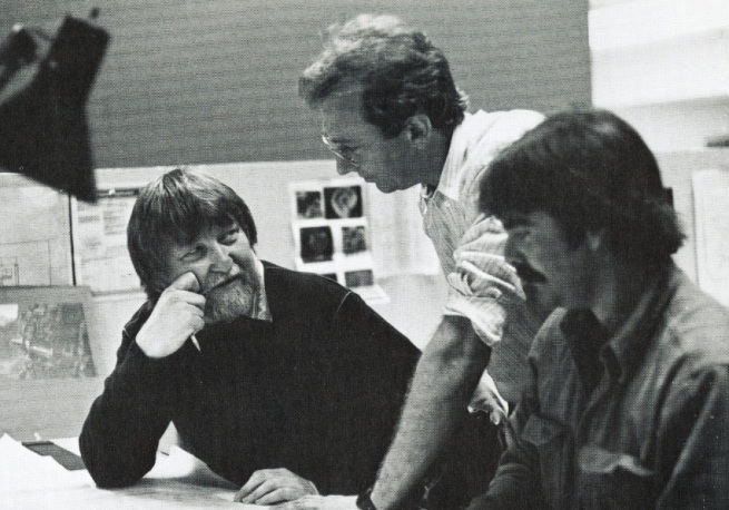 Ron Cobb with John Whitney Jr. and Kevin Rafferty, working together on The Last Star Fighter