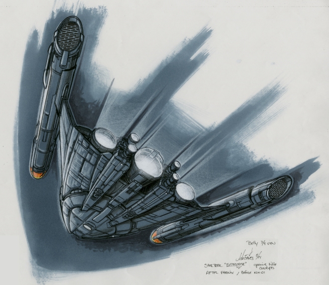 this was the ship that proceeds the NX-01, The detail on the bottom of the ship is designed to match the layout roughly of the top of Doug's final NX-01 Star Ship